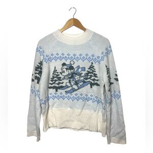 Mickey Mouse Skiing | Christmas Sweater | Holiday | White Blue Acrylic | Medium